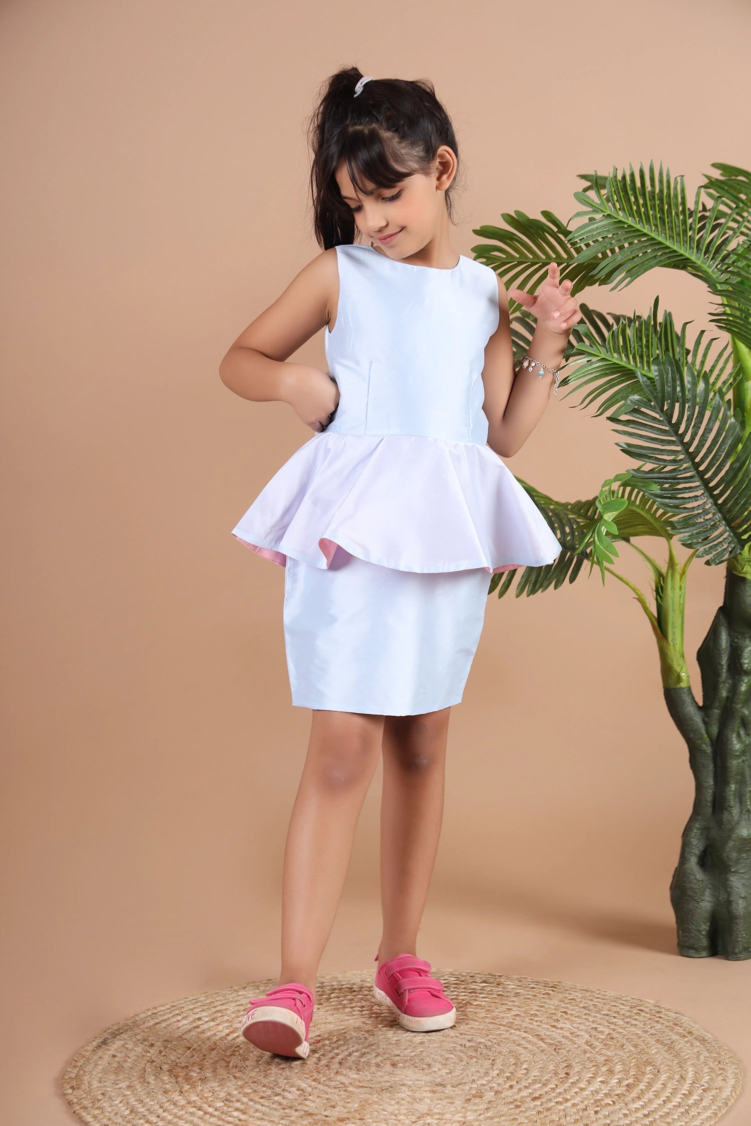 aqua peplum dress Off-The-Shoulder Neckline Peplum Dress Light Blue / FR 34