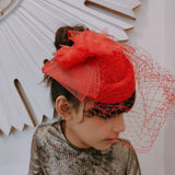 Derby Hat Style Red Mesh Fascinator