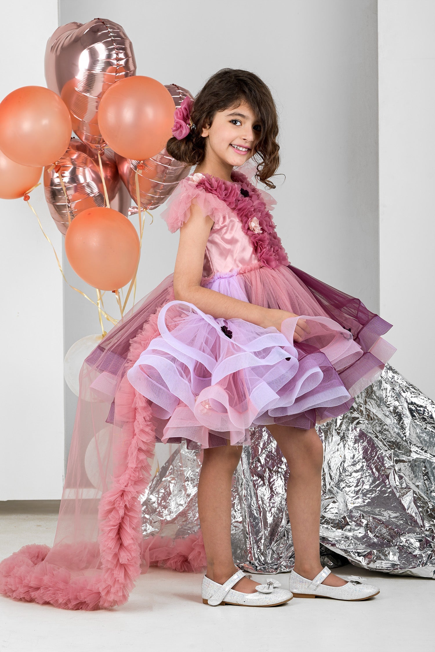 Dusty Flower Girl Dress with Tail