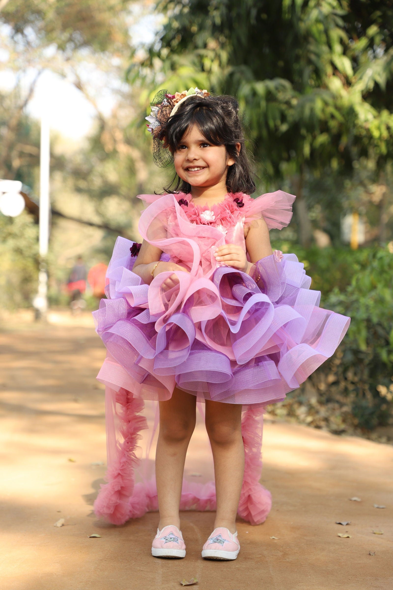 Dusty Flower Girl Dress with Tail