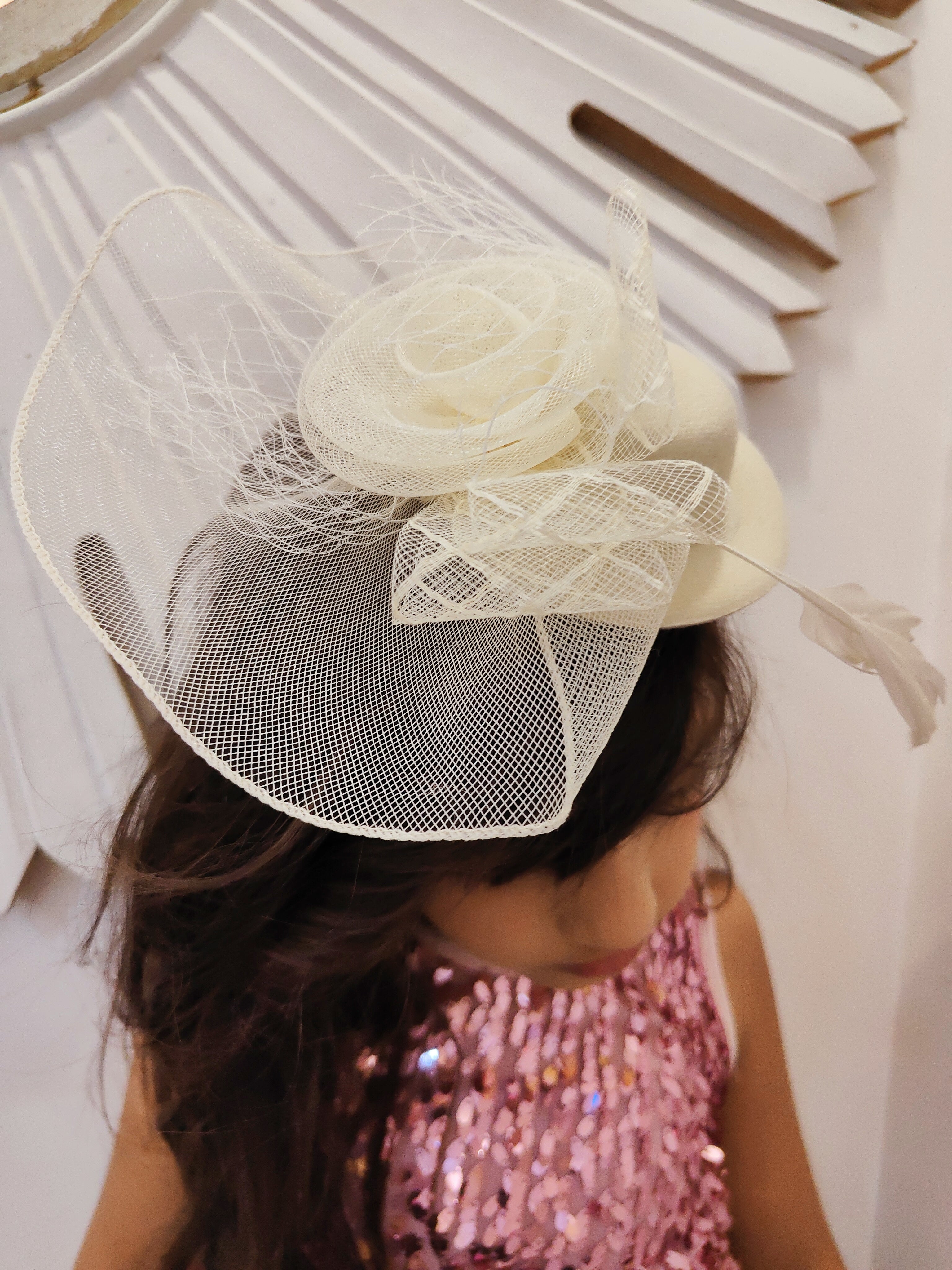 Hat White Fascinator with Veil – ForeverKidz - Main Image