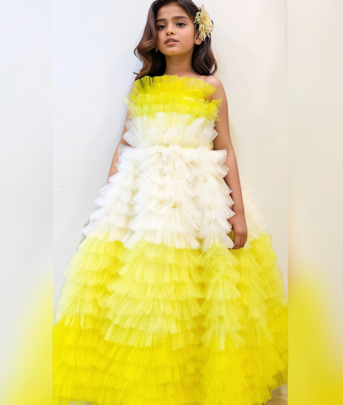 Buy Yellow Ruffle Birthday Party Gown Dress Online for Girls ForeverKidz