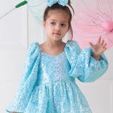 Aqua Shine Back Bow Joy Frock