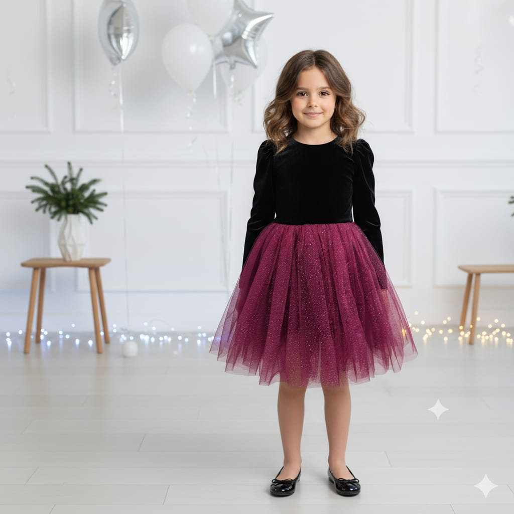 Twilight Plum Shimmer Velvet Party Dress-Birthday Frock for Girls - Plum - ForeverKidz Twilight Plum Shimmer Velvet Party Dress-Birthday Frock for Girls - Plum - ForeverKidz