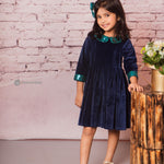 Navy Blue Glimmer Velvet Dress for Girls