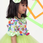 Green Frock with Fruits Prints