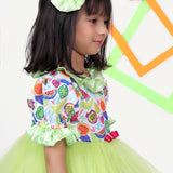 Green Frock with Fruits Prints