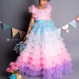 Pink Cascades Frilled Gown