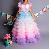 Pink Cascades Frilled Gown