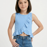 Blue Overlap Frill Tee