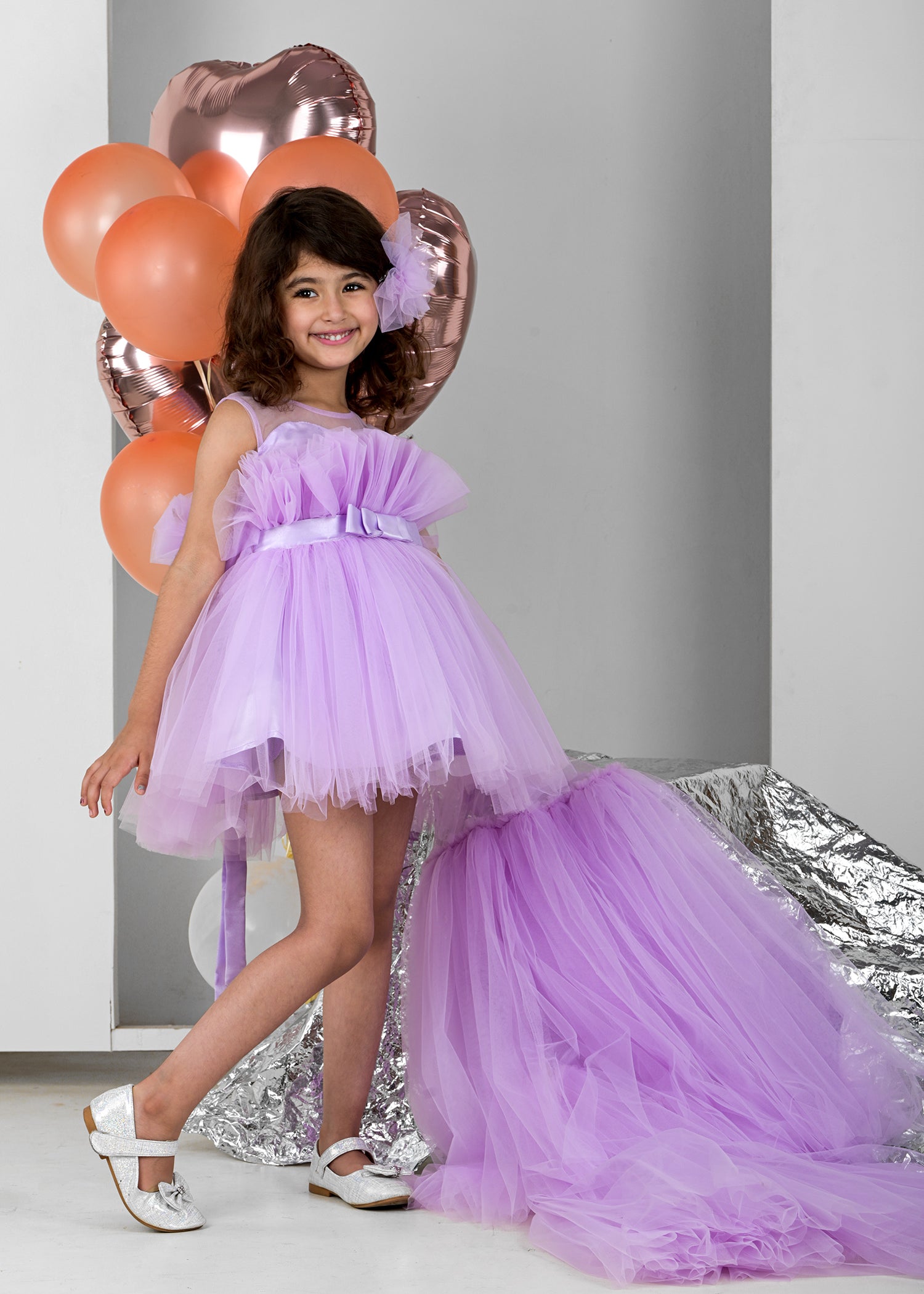 Lilac Candy Floss Tail Birthday Dress for Girls Party Frock for