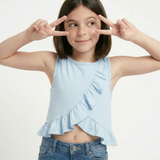 Blue Overlap Frill Tee