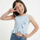 Blue Overlap Frill Tee