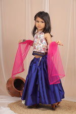 Load image into Gallery viewer, Navy Floral Fusion Lehenga

