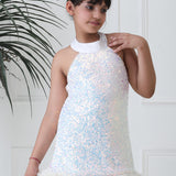 Dazzling Feathers Fantasy Halter Tunic Dress