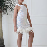 Dazzling Feathers Fantasy Halter Tunic Dress
