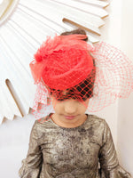 Load image into Gallery viewer, Derby Hat Style Red Mesh Fascinator
