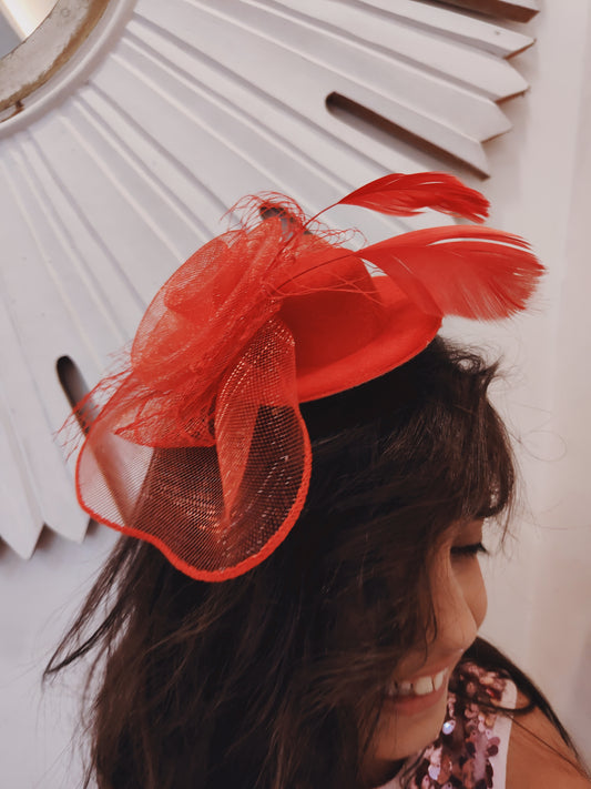 Hat Red Fascinator with Veil
