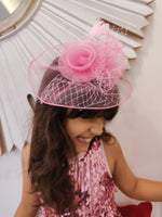 Load image into Gallery viewer, Hat Pink Fascinator with Veil
