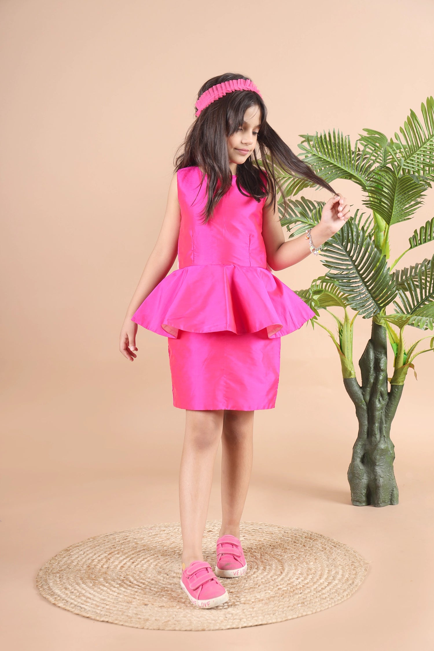 Hot Pink Peplum Party Dress Girls Party Dress Birthday Dress