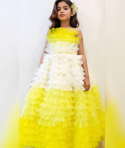 Buy Yellow High Low Gown With Train Photo Shoot Dress Layered Tulle Gown  Birthday Party Dress Event Gown Dress Online in India - Etsy