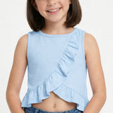 Blue Overlap Frill Tee