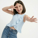 Blue Overlap Frill Tee