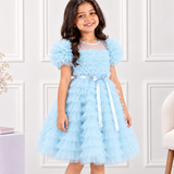 Blue Confetti Ruffle Dress