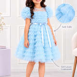 Blue Confetti Ruffle Dress