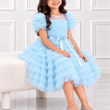 Blue Confetti Ruffle Dress