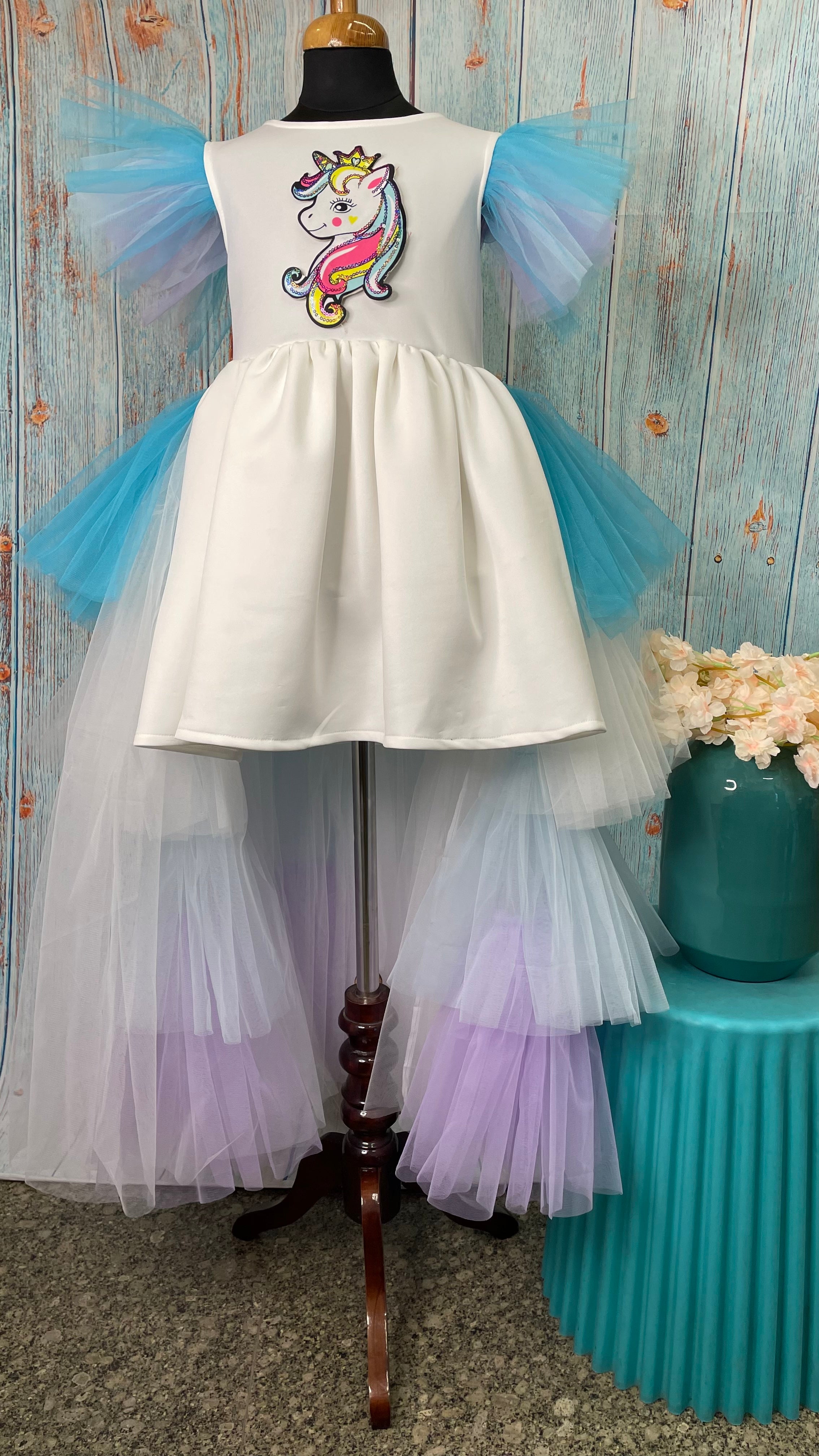 Unicorn Dress with Tulle Trail