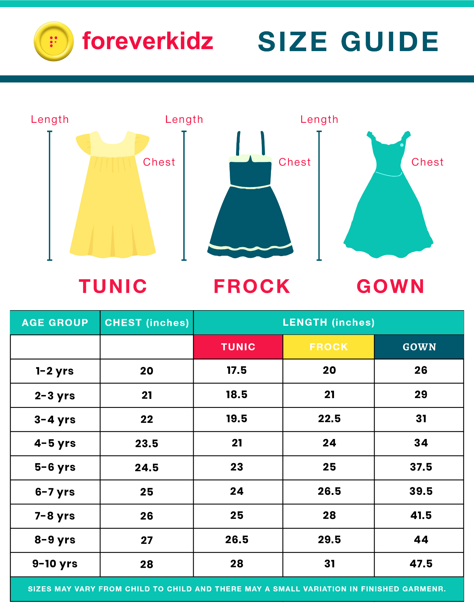 Size Guide for choosing dress