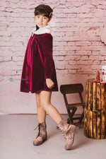 Load image into Gallery viewer, Wine Colour Dutches Velvet Coat with Fur Collar
