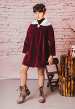 Load image into Gallery viewer, Dutches Wine Colour Velvet Coat for Girls 
