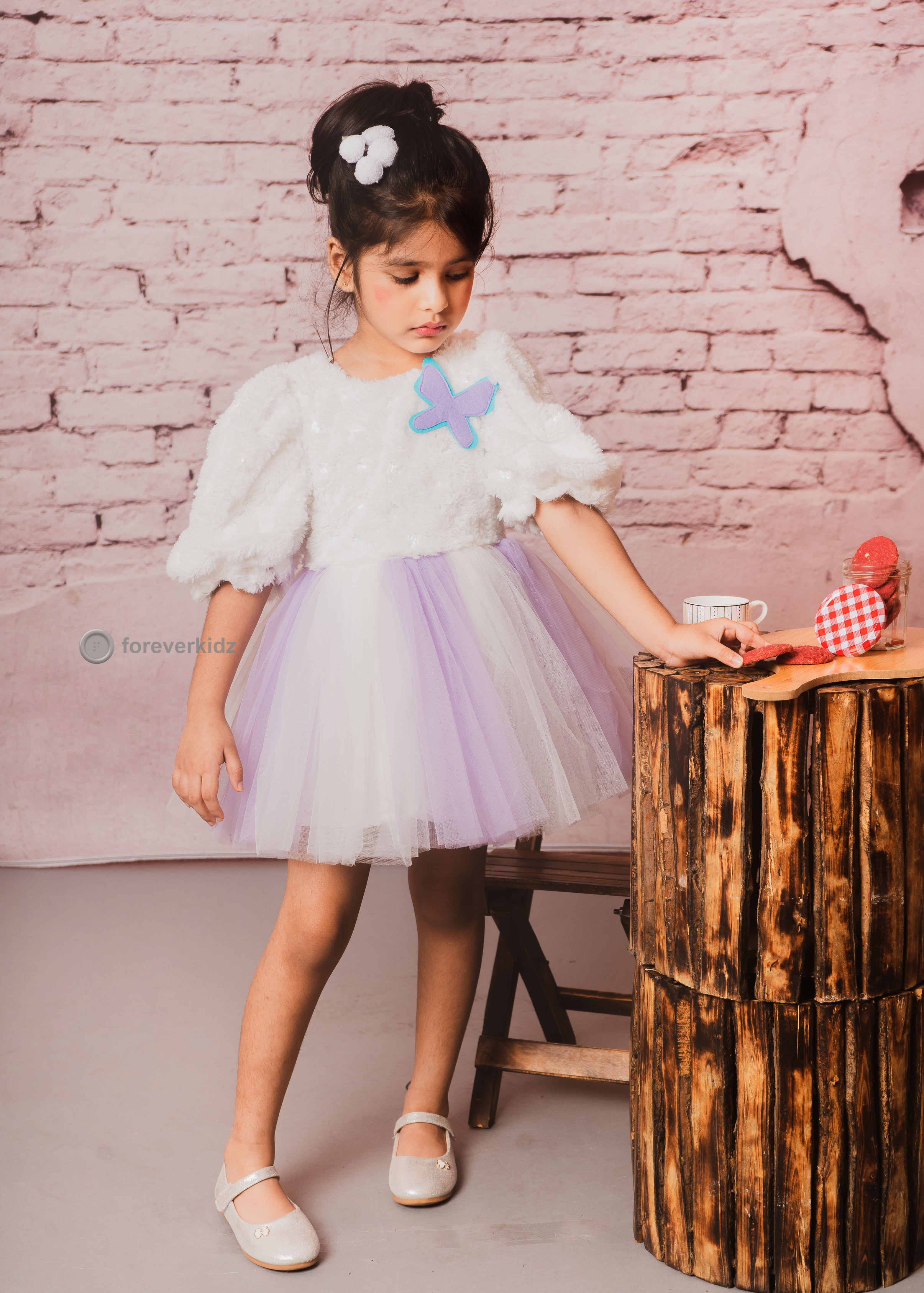 Cozy Fur and Tulle Fabric Lavender Iceland Frock 