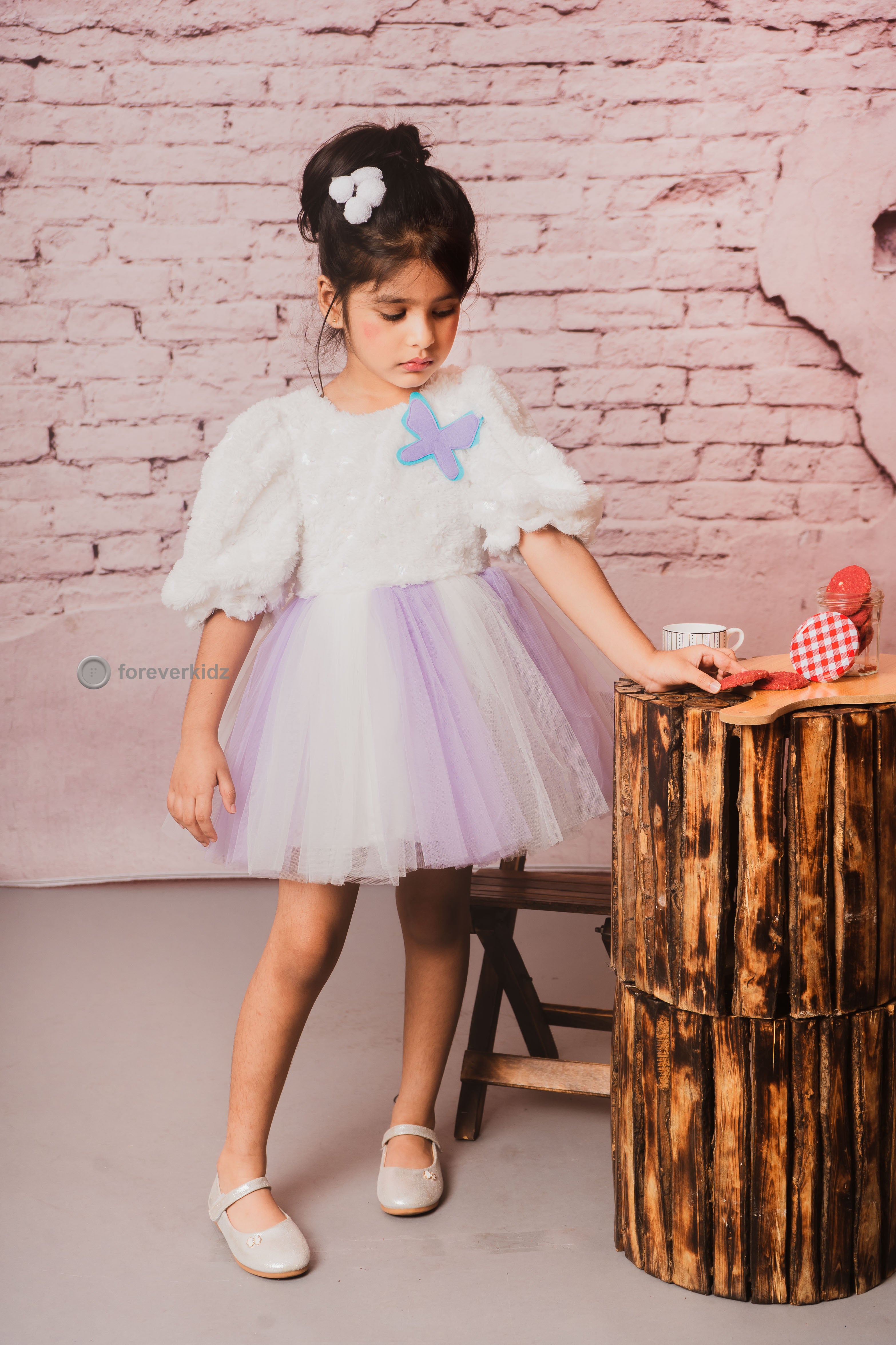 Cozy Fur and Tulle Fabric Lavender Iceland Frock 