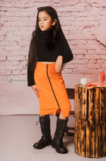 Load image into Gallery viewer, Orange Corduroy Paris Fashioned Skirt Set for Girls
