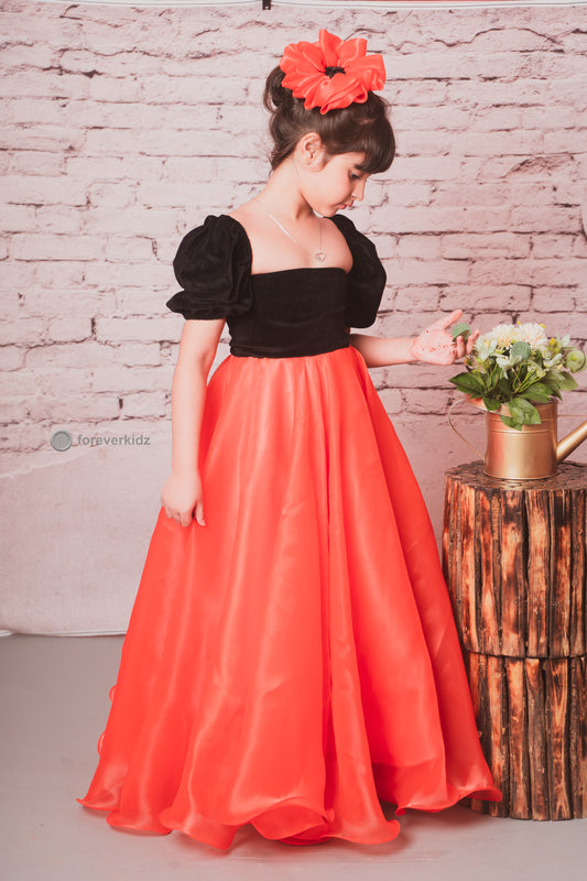 Coral Orange Queen Organza Gown for Party