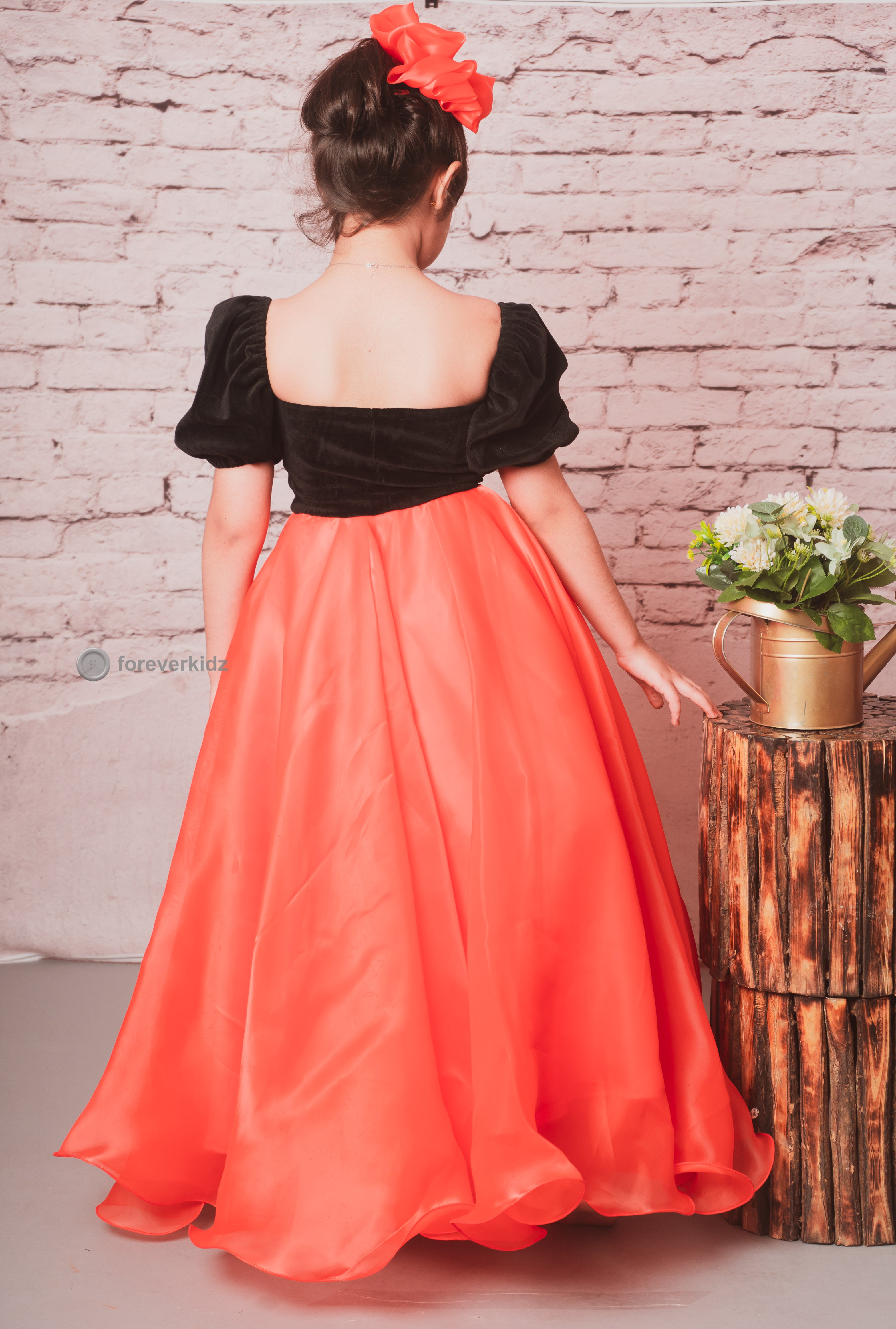 Beautiful Coral Orange Organza and Velvet Gown 