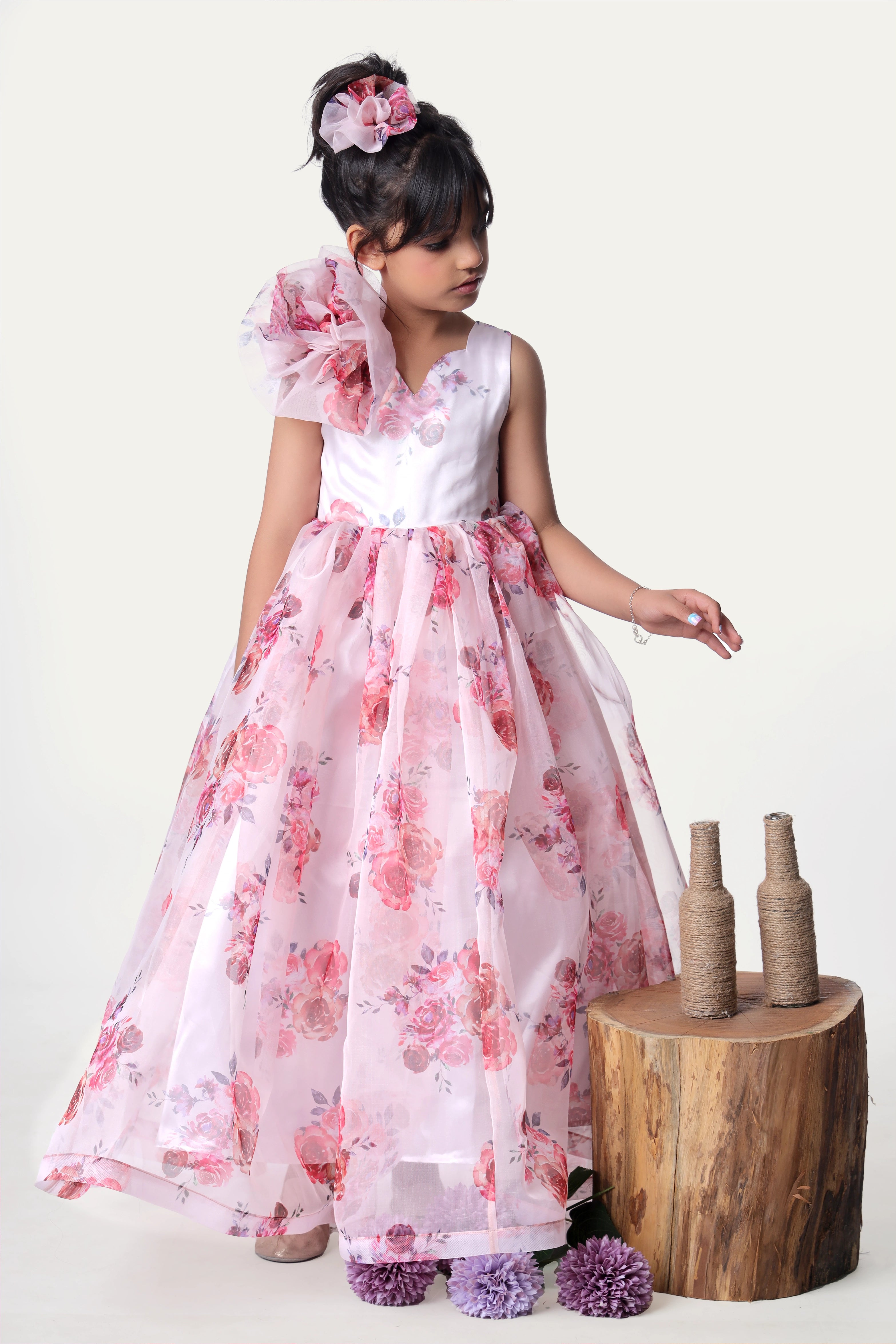 Pink Floral organza Gown