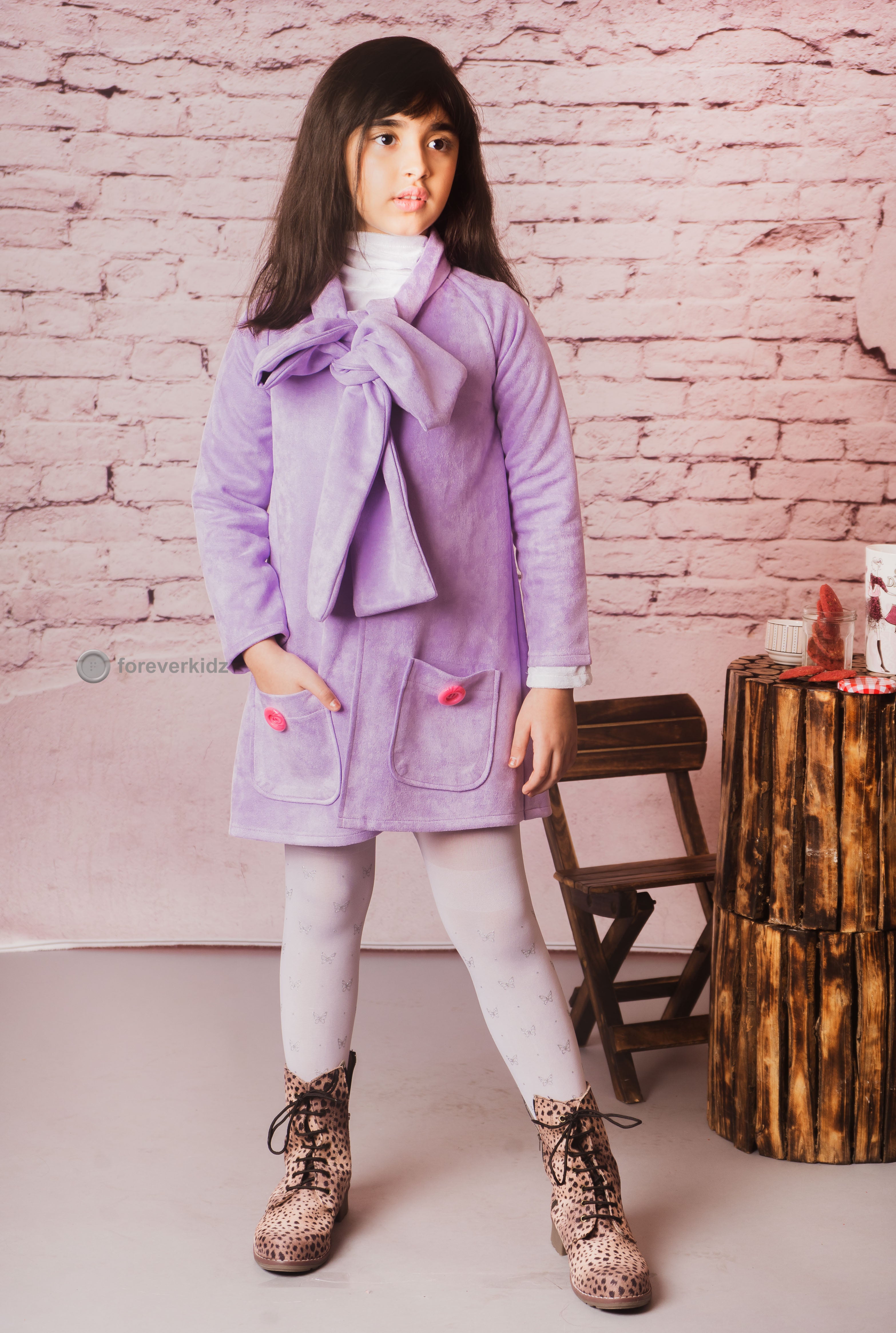 Suede Lavender French Coat for Girls 
