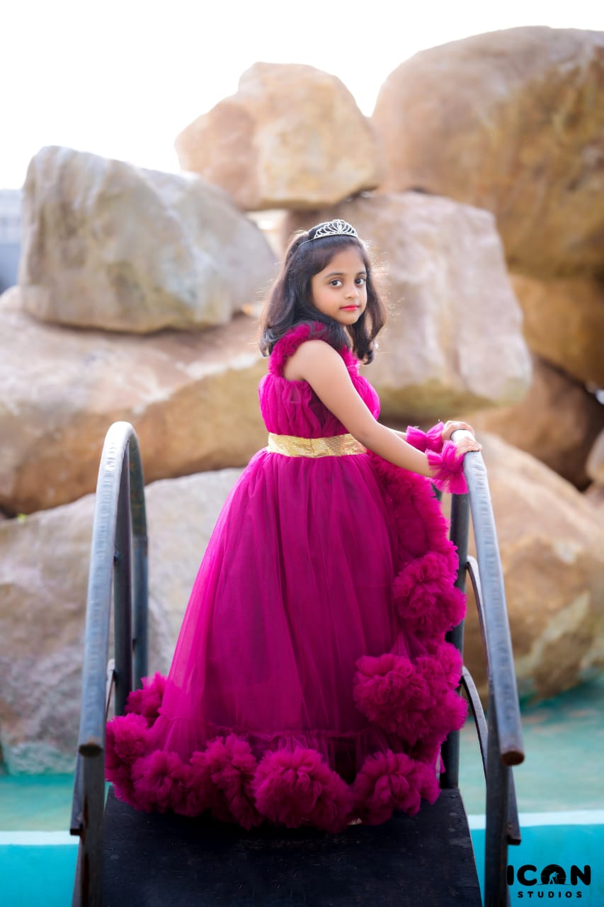 Plum Color Luxury Party Gown for Girls 