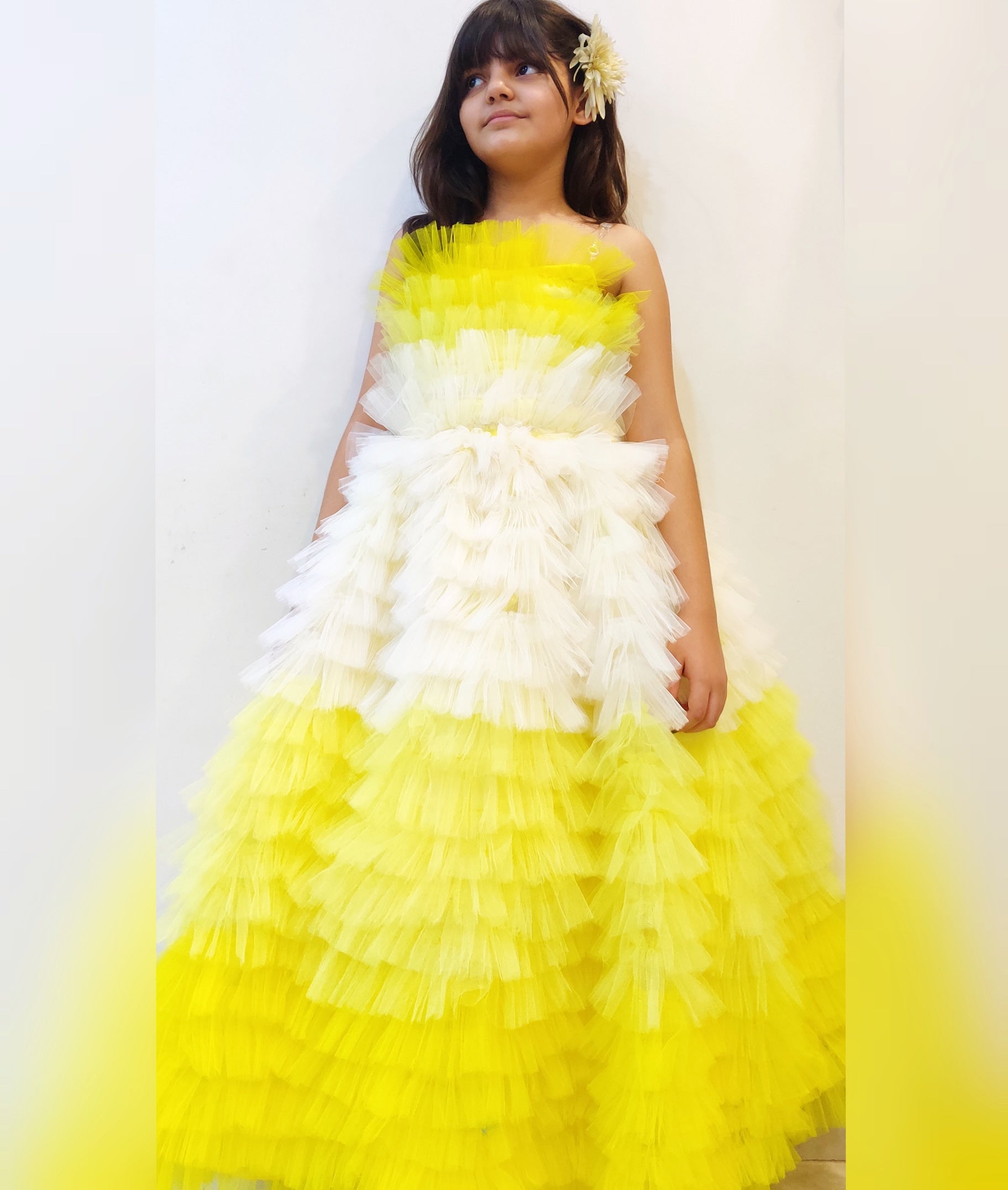 Yellow Ruffle Birthday Party Gown 