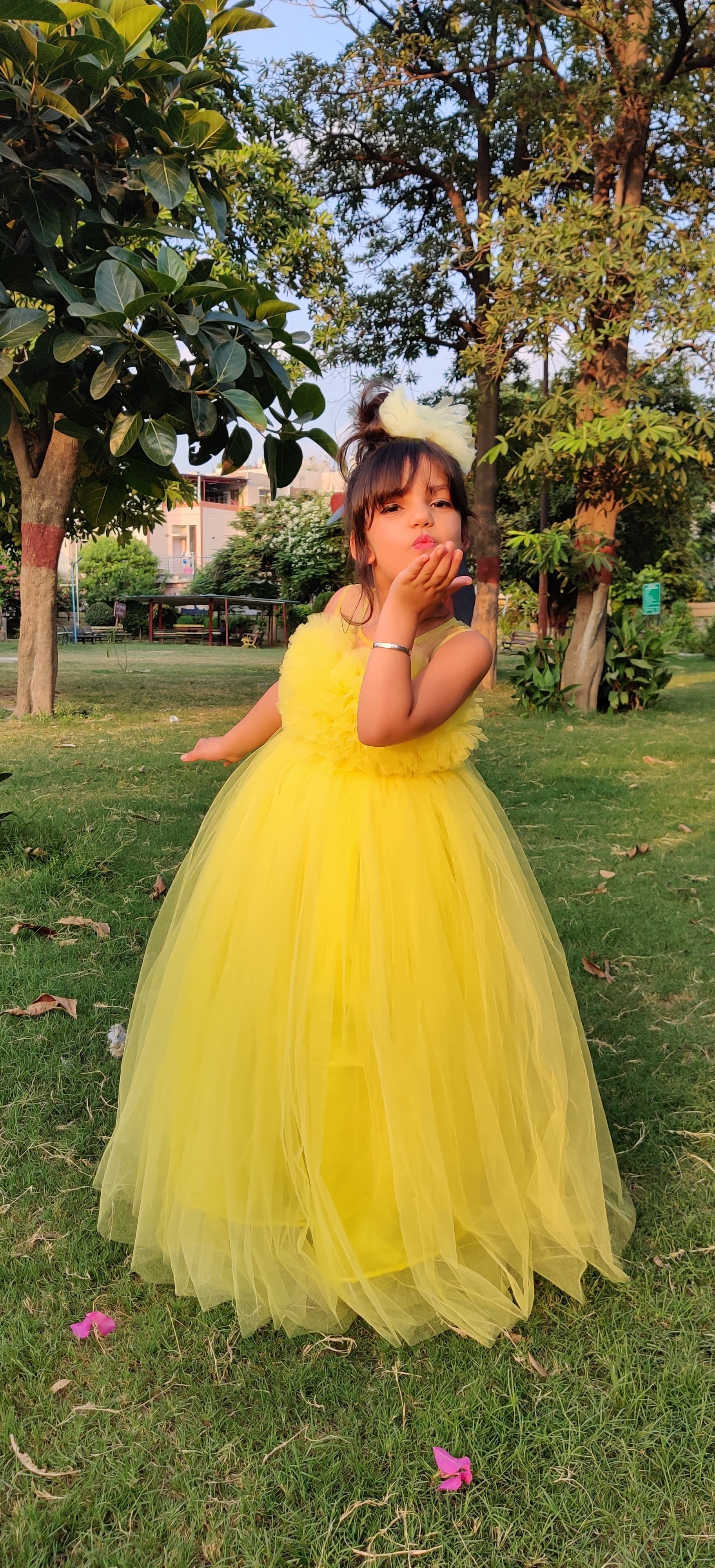 Mustard Yellow Kids Flared Gown