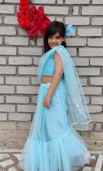 Load image into Gallery viewer, Iris Blue Ruffled Saree
