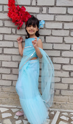Load image into Gallery viewer, Iris Blue Ruffled Saree
