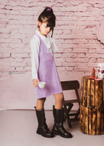 Load image into Gallery viewer, Suede Fabric Italian Tailored Dress with Frilly Shirt
