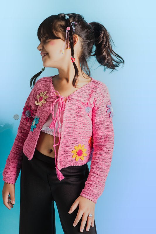 Pink Crochet Jacket for Little Girls