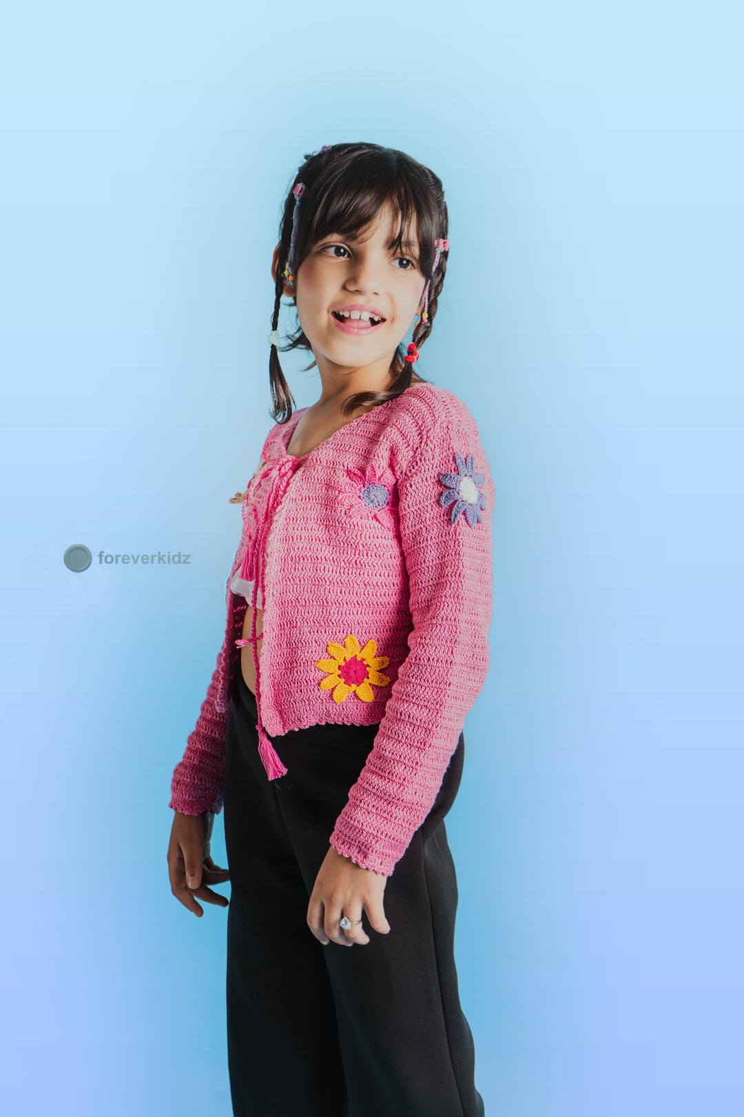 Little Surprise Box Olive Crochet Floral Winter Jacket for Kids