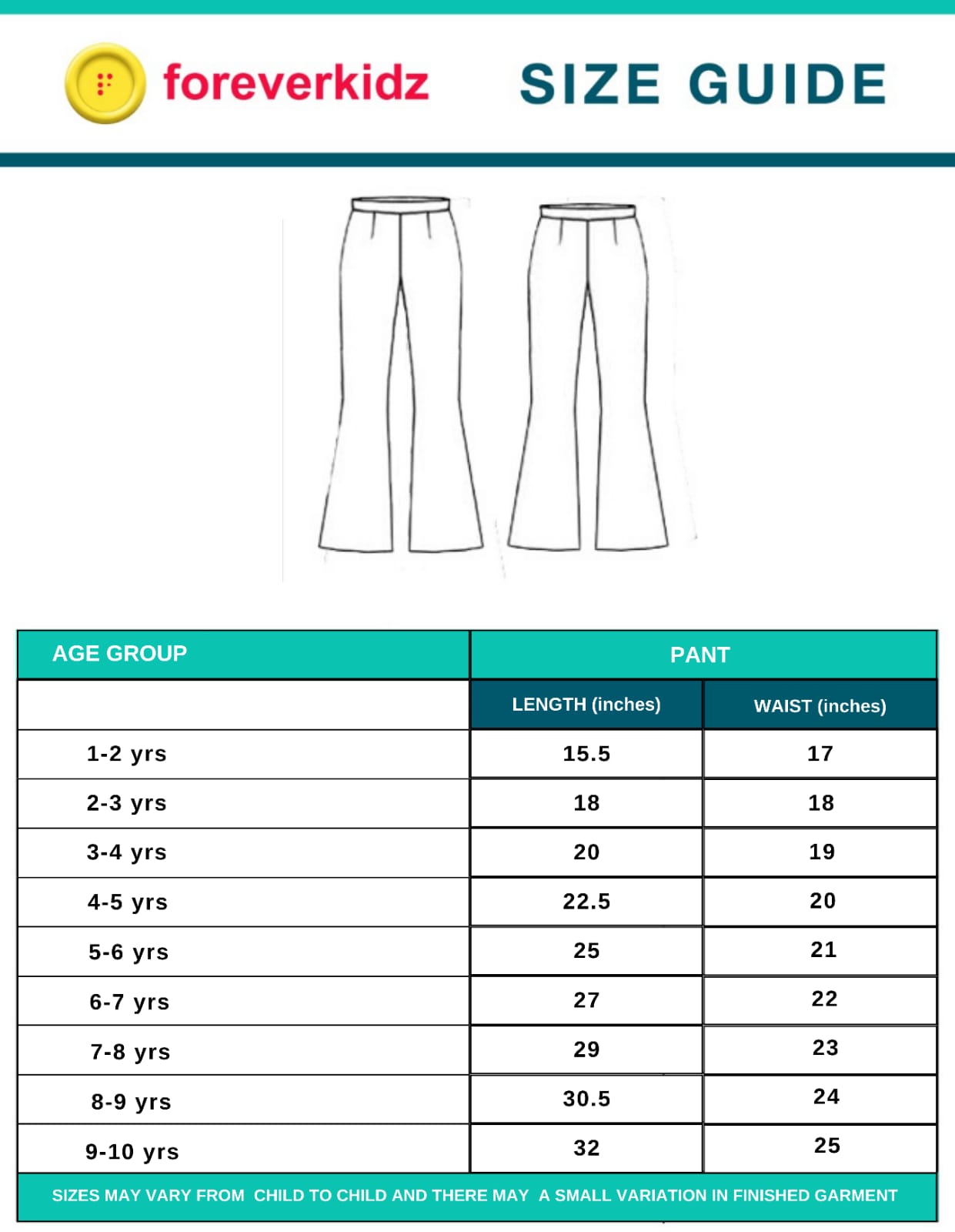 Size Guide for choosing pants 